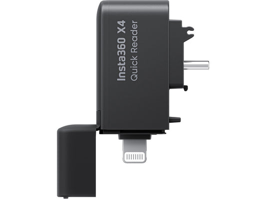 Insta360 CINSBBMB Quick Reader connected to an Insta360 X4 camera