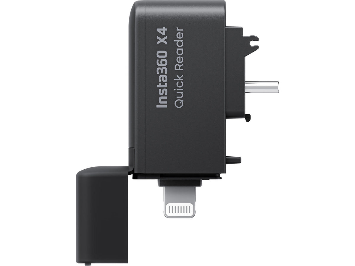 Insta360 CINSBBMB Quick Reader connected to an Insta360 X4 camera