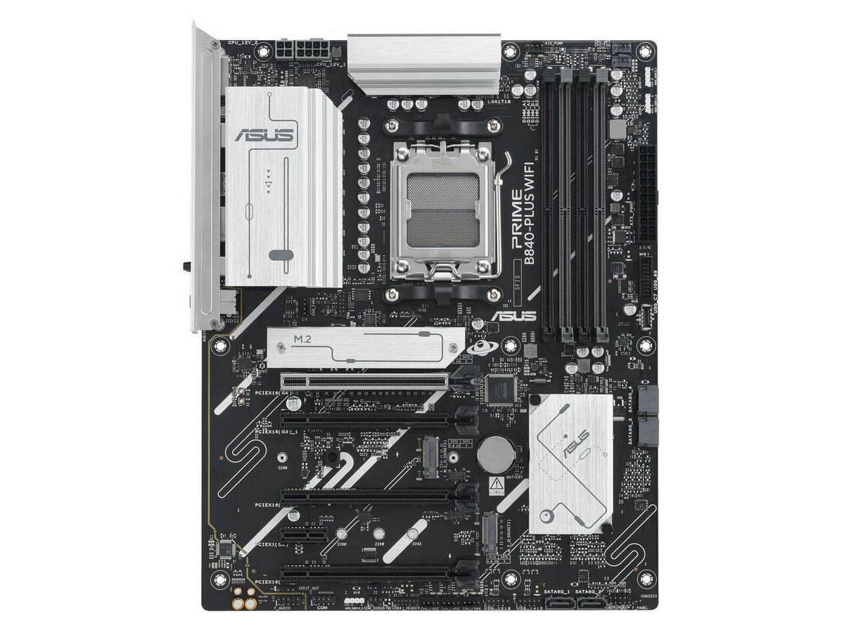 ASUS PRIME B840-PLUS WIFI-CSM rear I/O with integrated WiFi antennas, USB ports, Ethernet and display outputs