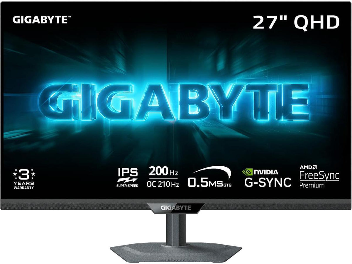 Gigabyte G27Q20 27-inch QHD (2560x1440) 200Hz SuperSpeed IPS monitor front view on stand