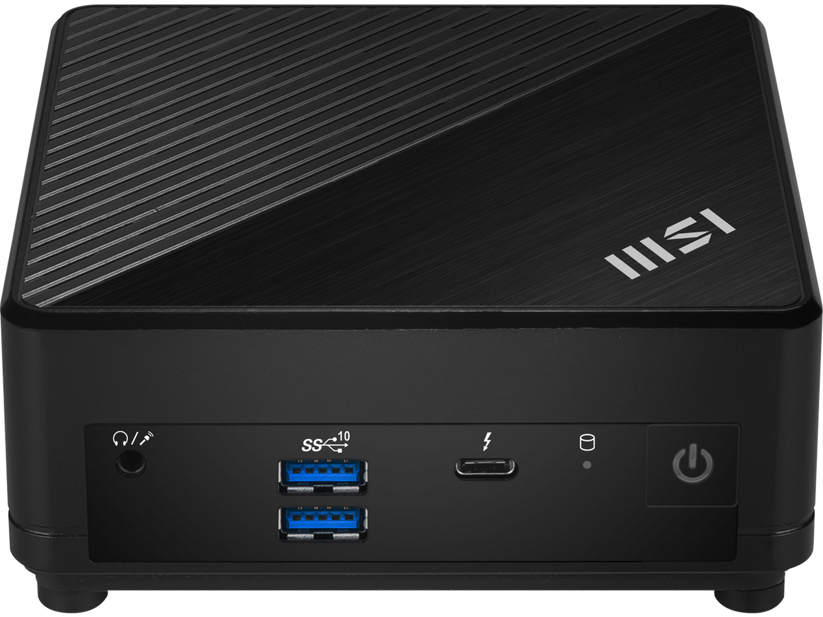 Side angle view of the MSI Cubi 5 small form factor desktop