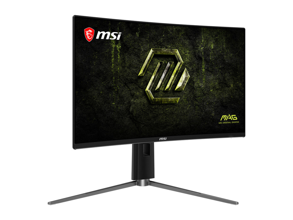 Close-up of MSI MAG series branding on monitor stand