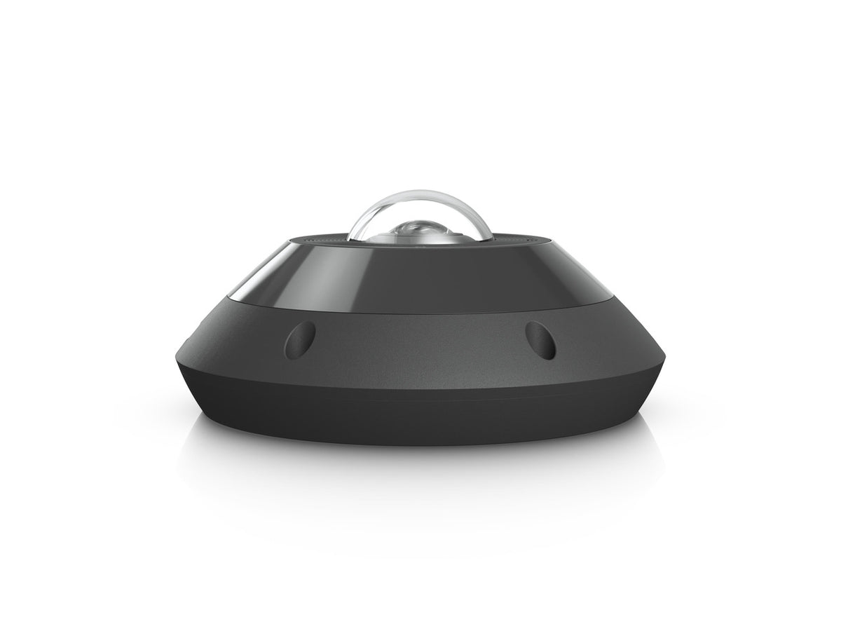 Side angle view of the black Ubiquiti UniFi Protect G6 Pro 360 camera