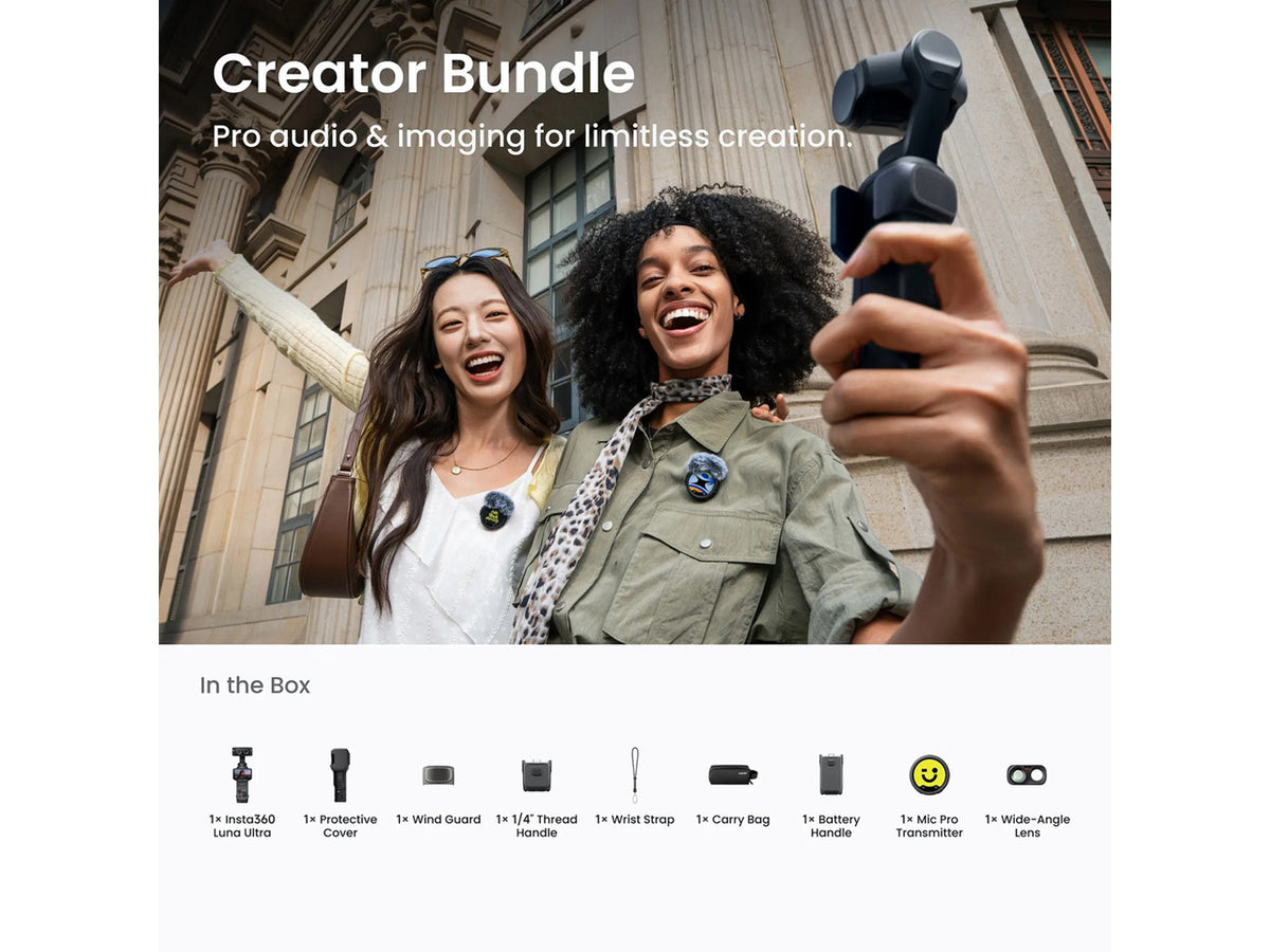 Close up of the Insta360 Luna Ultra Creator Bundle accessory kit