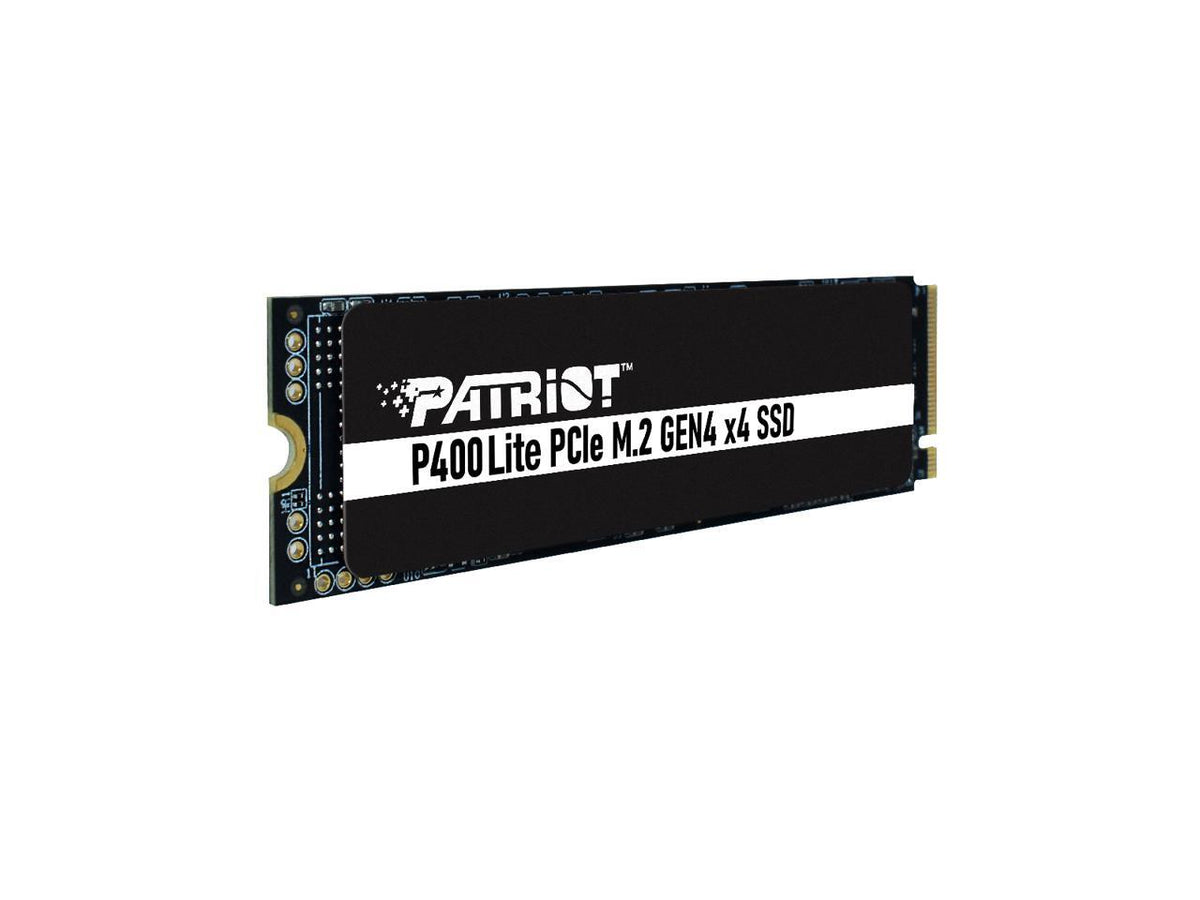 Close-up of Patriot P400 Lite label showing model P400LP4KGM28H and 4TB capacity