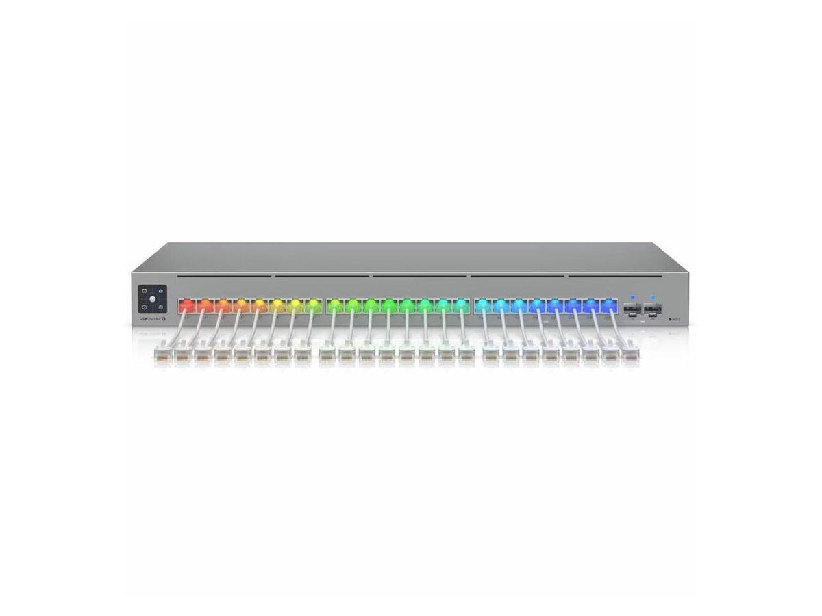 Five white Ubiquiti UniFi Etherlighting 1m Ethernet patch cables displayed in a pack.