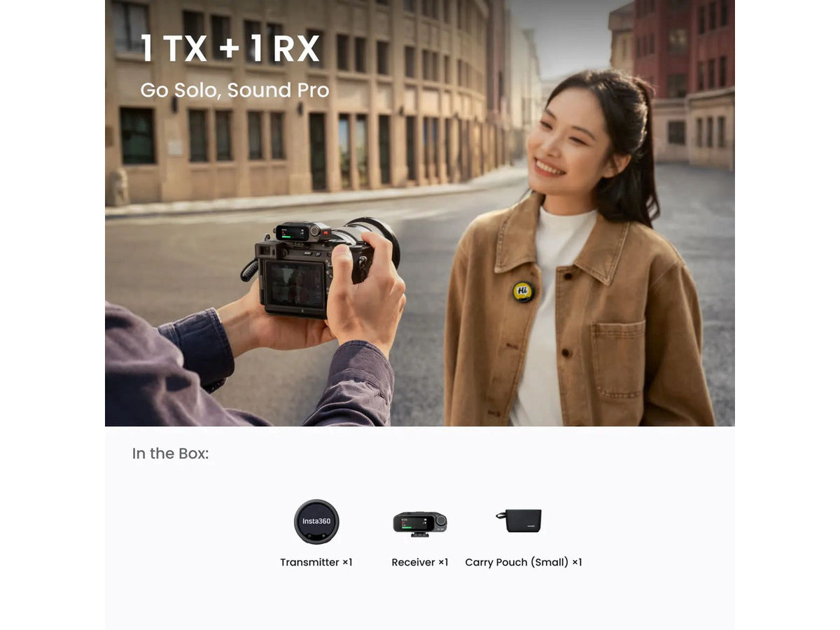 Complete Insta360 1 TX and 1 RX wireless microphone system components