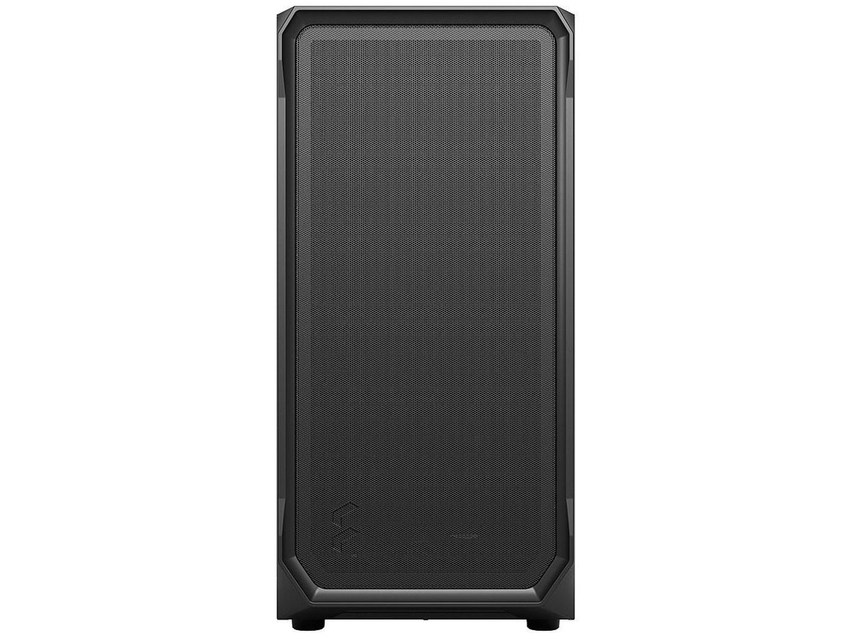 Side angle view of the Fractal Design Focus 2 black computer chassis