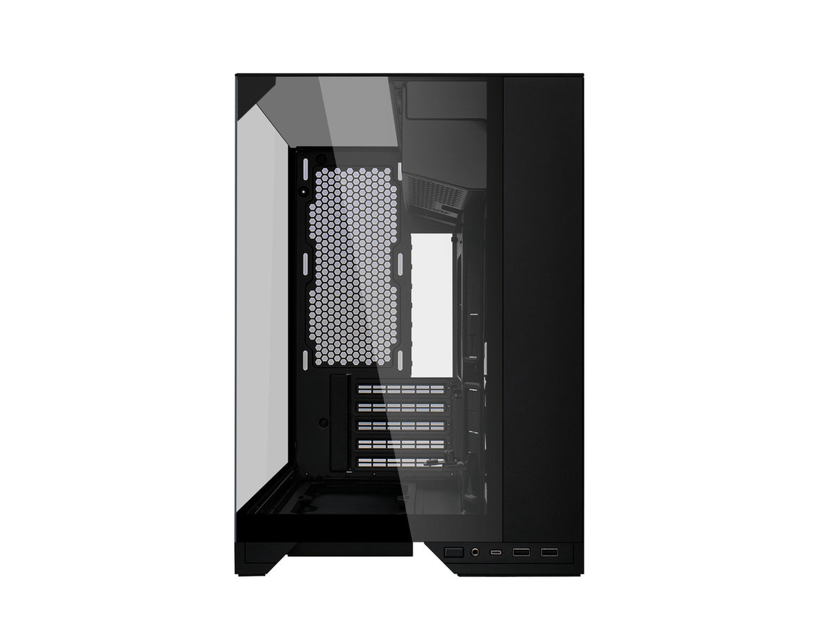 Interior view of the Lian-Li O11 Vision-M Micro-ATX computer case layout