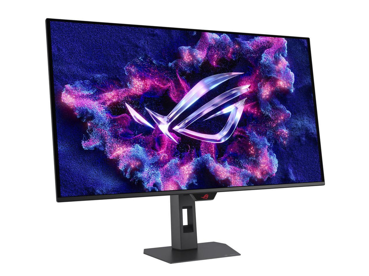Close-up display ASUS ROG Strix 32-inch 4K OLED showing vibrant colors and deep blacks, TrueBlack finish