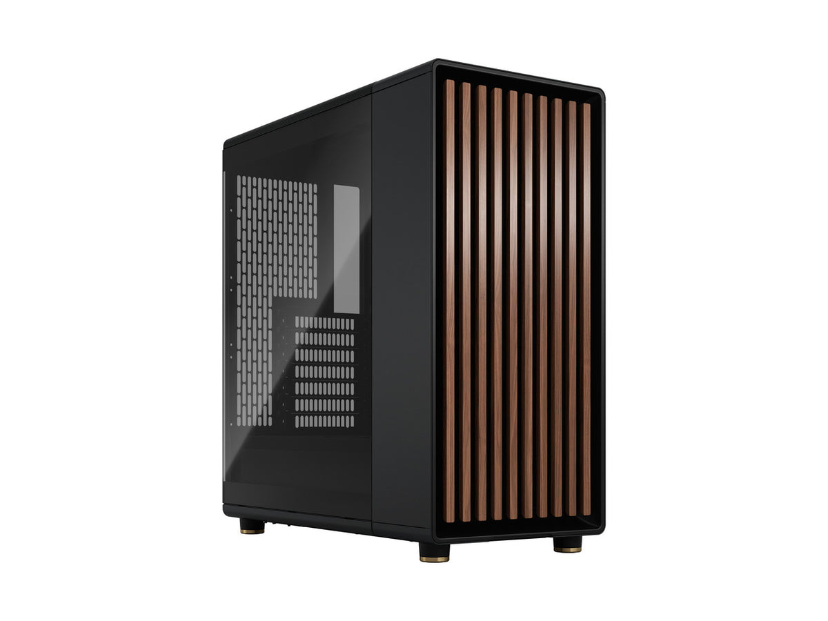 Fractal Design North Charcoal Black case front view with walnut wood panel