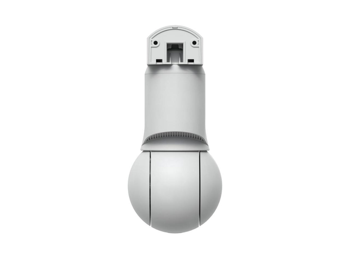 Angled studio view of the Ubiquiti G6 PTZ security camera in white