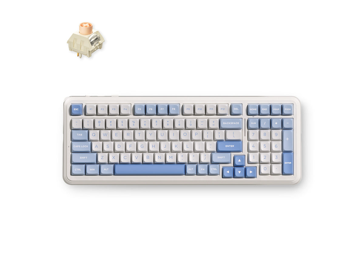 Top-down view of MCHOSE HW-K99V3-2 Sky Blue RT mechanical gaming keyboard with vibrant finish