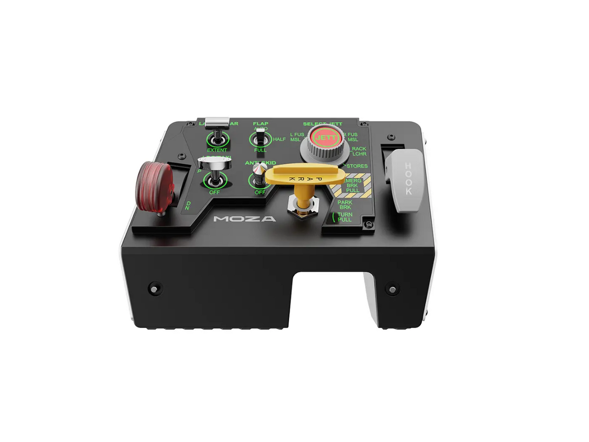 Moza Racing MTLP Flight Sim Panel mounted on a desktop simulator rig