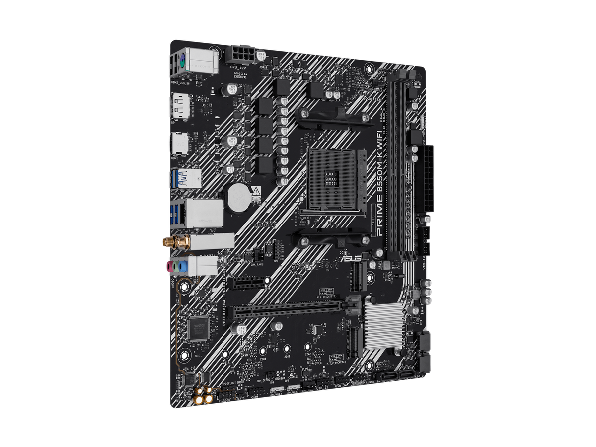 Close up of the I/O panel on the ASUS Prime B550M-K WiFi motherboard