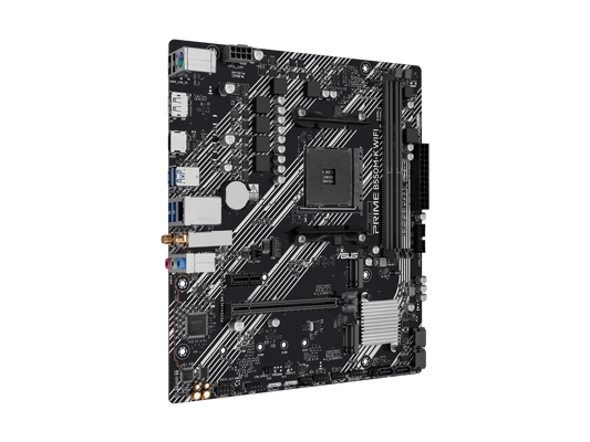 Close up of the I/O panel on the ASUS Prime B550M-K WiFi motherboard