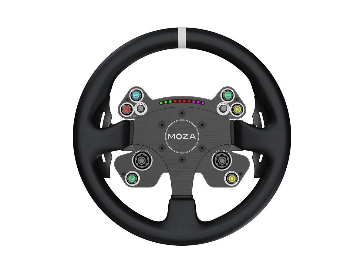 Moza Racing CS V2P sim racing steering wheel front view in black