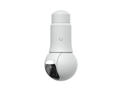 Rear view of Ubiquiti G6 PTZ white security camera showing base and connector ports