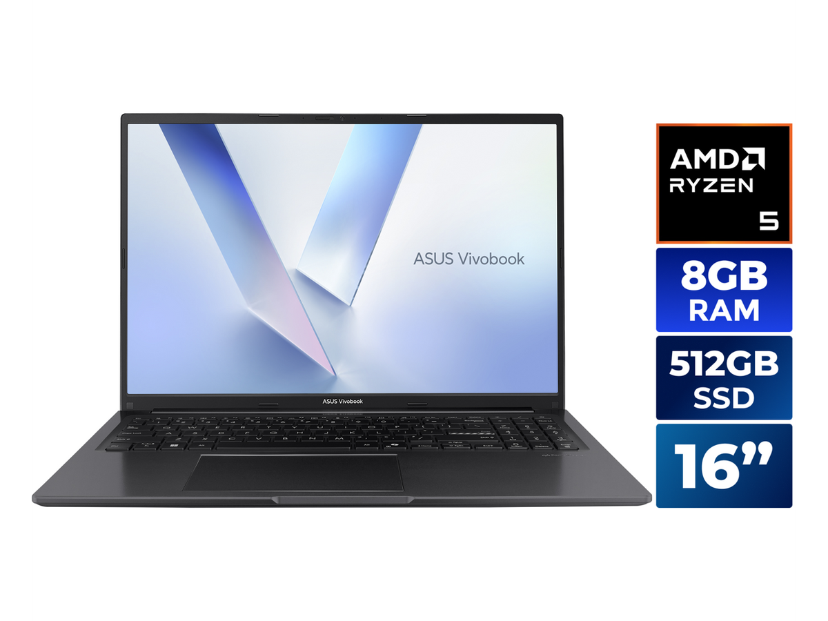 ASUS Vivobook 16 laptop in Indie Black seen from a top-down angle