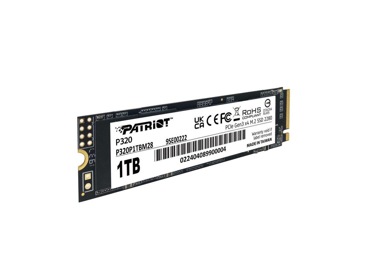Patriot Viper P320 1TB M.2 NVMe SSD retail box with Patriot Viper branding and specs