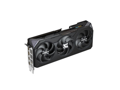 Rear metal backplate of GIGABYTE Radeon RX 9070 Gaming OC with ventilation cutouts and model labeling