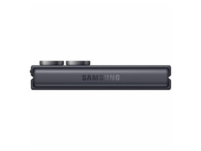 Side profile view of the Samsung Galaxy Z Flip8 Graphite in a semi-folded position