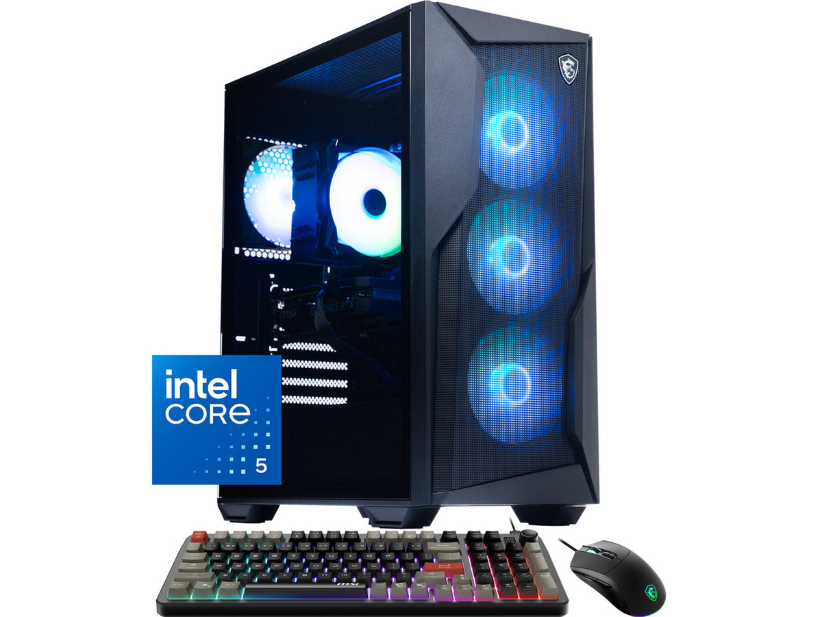 Front view of MSI desktop tower with RTX 5060 Ti branding
