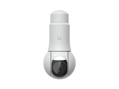 Front view of Ubiquiti G6 PTZ security camera in white showing dome lens and PTZ mechanism