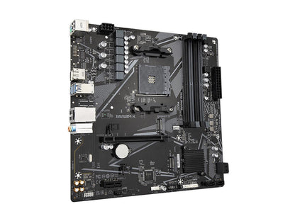 Backside of AMD B550M K Micro-ATX motherboard showing PCB, mounting holes, M.2 standoff and solder points