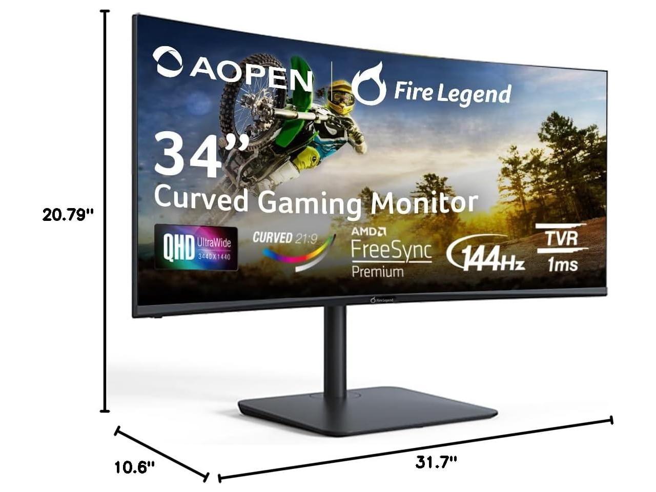 AOPEN 34HC5CUR Pbmiiphx 34-inch 1500R Curved UWQHD (3440 x 1440) Monitor with AMD FreeSync Premium Technology, Up to 144Hz Refresh Rate and 1ms TVR (1 x Display Port 1.4 & 2 x HDMI 2.0 Ports)