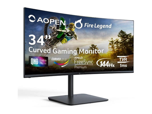 AOPEN 34HC5CUR Pbmiiphx 34-inch 1500R Curved UWQHD (3440 x 1440) Monitor with AMD FreeSync Premium Technology, Up to 144Hz Refresh Rate and 1ms TVR (1 x Display Port 1.4 & 2 x HDMI 2.0 Ports)