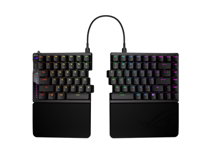 The ASUS ROG Falcata split keyboard sections positioned independently for ergonomics
