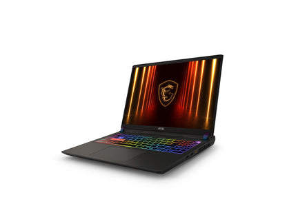 Close up of the MSI Vector 16 HX AI gaming laptop lid and branding