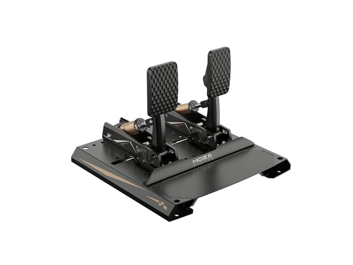 Close up view of the Moza Racing CRP2 load cell brake pedal mechanism