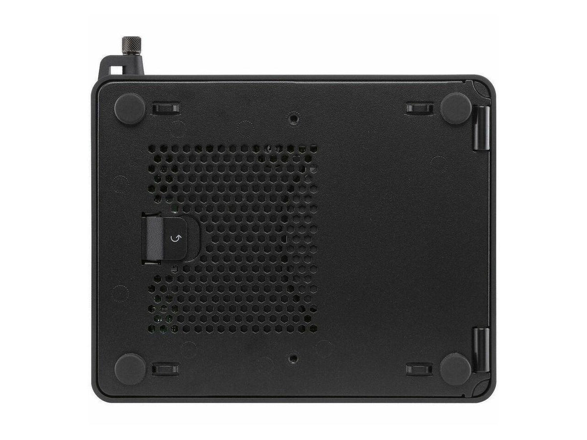 Rear I/O of ASUS NUC 16 Pro barebone mini PC showing multiple display outputs, LAN and USB ports