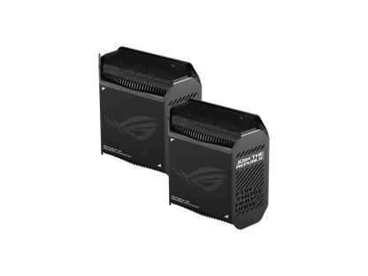 Detailed view of ASUS ROG Rapture GT6 illuminated logo and textured mesh design