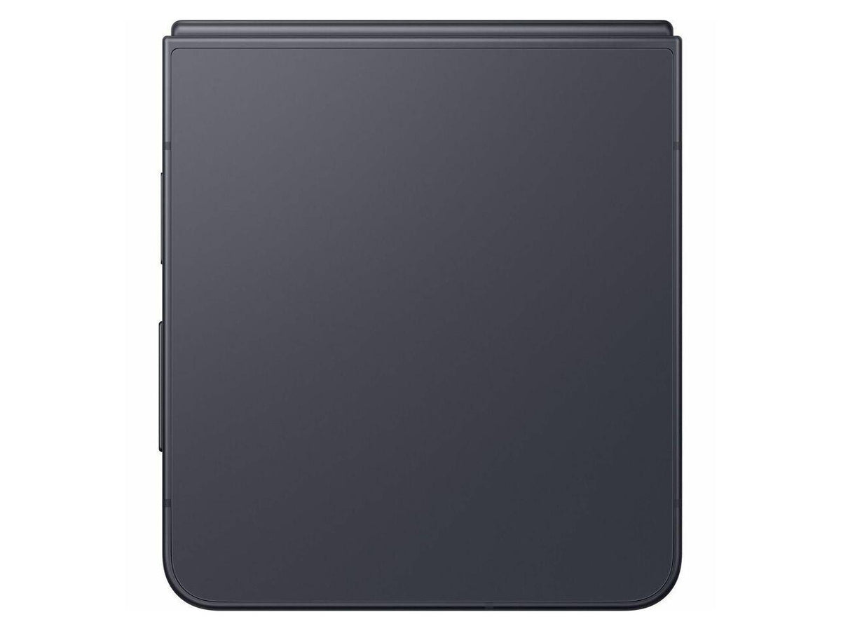 Folded Samsung Galaxy Z Flip8 Graphite rear camera layout and exterior hinge