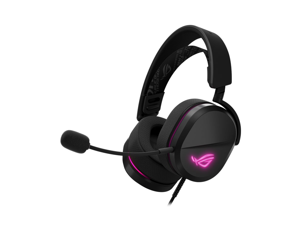 Side profile of the ROG Pelta Core Black headset showing build quality