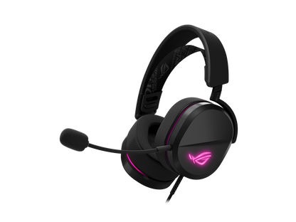 Side profile of the ROG Pelta Core Black headset showing build quality