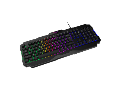 Side profile view of the MSI FORGE GK100 R gaming keyboard highlighting ergonomics