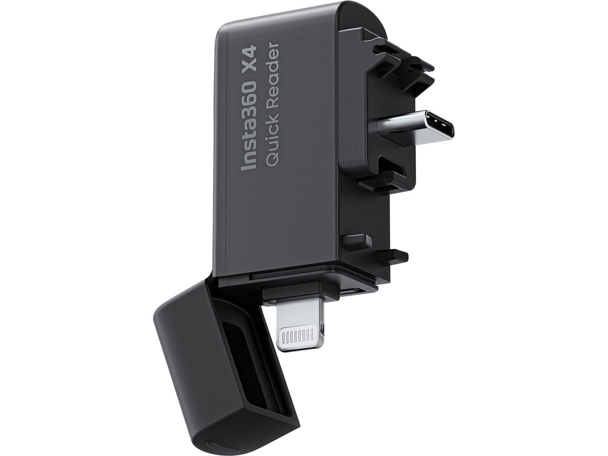 Black Insta360 X4 Quick Reader front profile view showing compact design