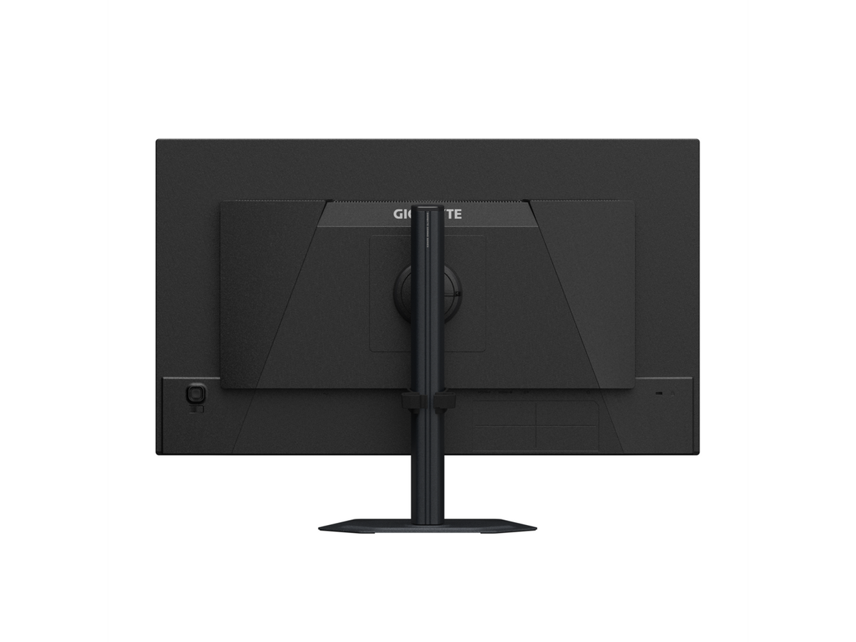 GIGABYTE 27\" QD-OLED QHD monitor on desk with vibrant gaming scene, 2560x1440 resolution, DCI-P3 99%