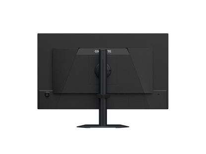 GIGABYTE 27\" QD-OLED QHD monitor on desk with vibrant gaming scene, 2560x1440 resolution, DCI-P3 99%