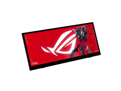 Close up of ROG Strix logo and screen detail on XG129C monitor