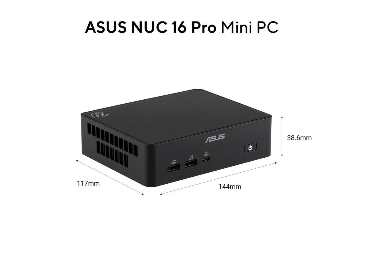Angled view of ASUS BRBN R showing slim chassis and side ports, 512GB SSD, Windows 11