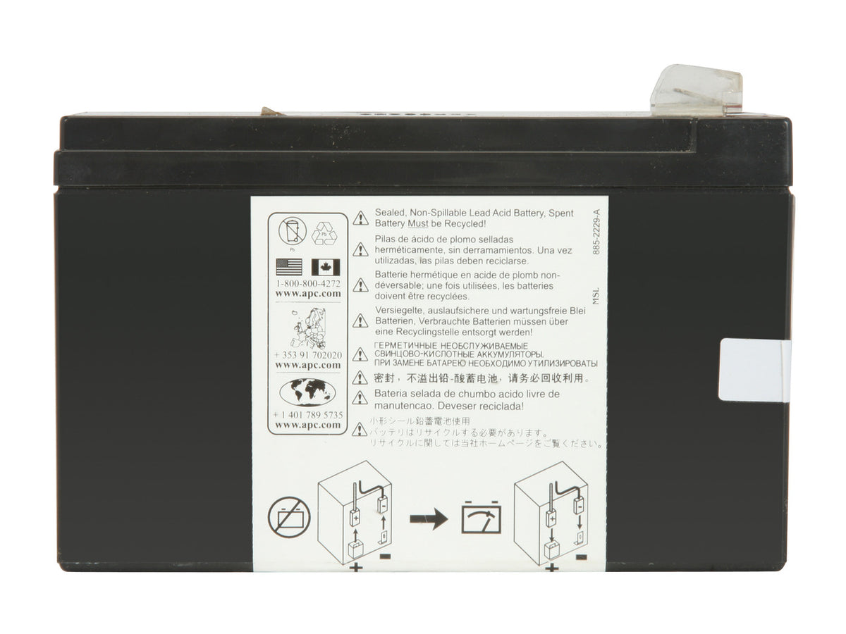 Side angle view of the APC RBC2 lead-acid battery cartridge