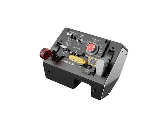 Close up of Moza Racing MTLP flight simulation button switches