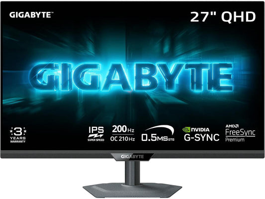 Gigabyte G27Q20 27-inch QHD (2560x1440) 200Hz SuperSpeed IPS monitor front view on stand
