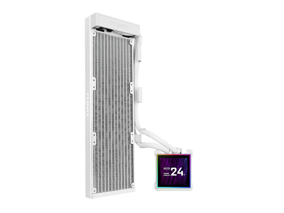 Lian Li HS2LCDS36NW white liquid CPU cooler with 3.4-inch LCD screen