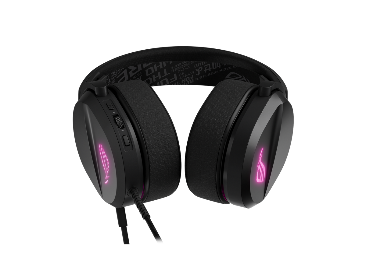 Detailed view of the ROG Pelta headset ear cups and headband padding